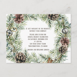 Carte Postale Pin Bough Wreath Pine Cônes Cloches Chaîne cannell