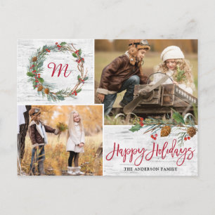 Carte Postale Pin de Noël cônes 2 PHOTOS Oiseau de Noël