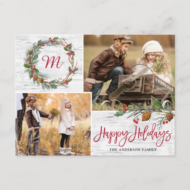 Carte Postale Pin de Noël cônes 2 PHOTOS Oiseau de Noël (Devant)