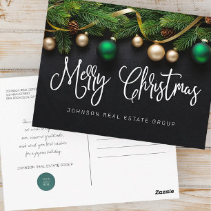 Carte Postale Pin de Noël et boules Joyeux Noël