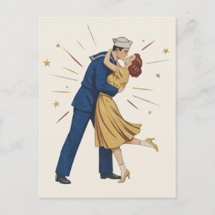 Carte Postale Pin-Up Baiser Marin Vintage