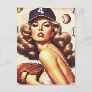 Carte Postale Pin-up de baseball vintage