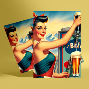 Carte Postale Pin-up de bière rétro