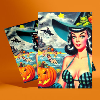 Carte Postale Pin-up Halloween vintage