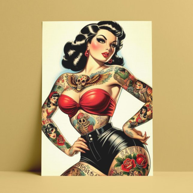 Carte Postale Pinceau tatoué vintage (Créateur téléchargé)