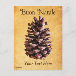 Carte Postale Pine Cône Sur Papier Vintage - Buon Natale