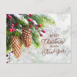 Carte Postale Pine Cones Red Berry Noël Nouvel An Affaires