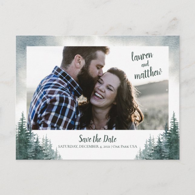 Carte Postale Pine Tree Mariage rustique Enregistrer la Date ave (Devant)