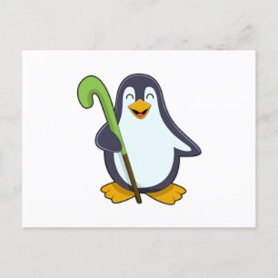 Carte Postale Pingouin à Hockey avec chauve-souris de hockey