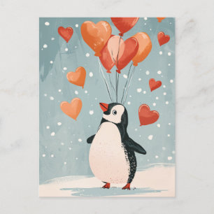 Carte Postale Pingouin adorable avec des ballons cardiaques