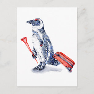 Carte Postale Pingouin africain avec valise