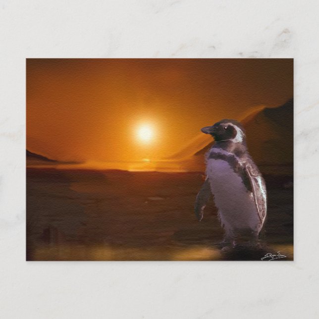Carte Postale Pingouin & Antarctique Sunset Art (Devant)