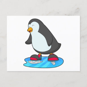 Carte Postale Pingouin at Ice skating with Ice skates