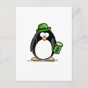 Carte Postale Pingouin avec bière verte