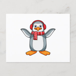 Carte Postale Pingouin avec écran et casque