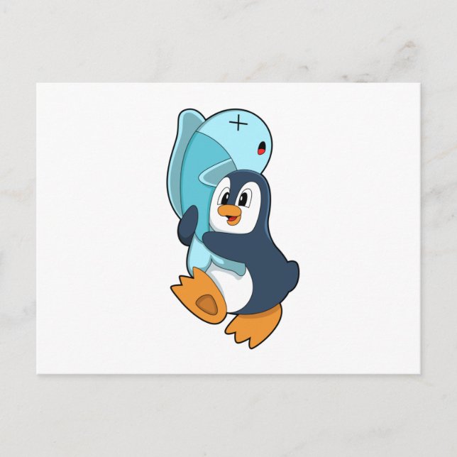 Carte Postale Pingouin avec poisson (Devant)