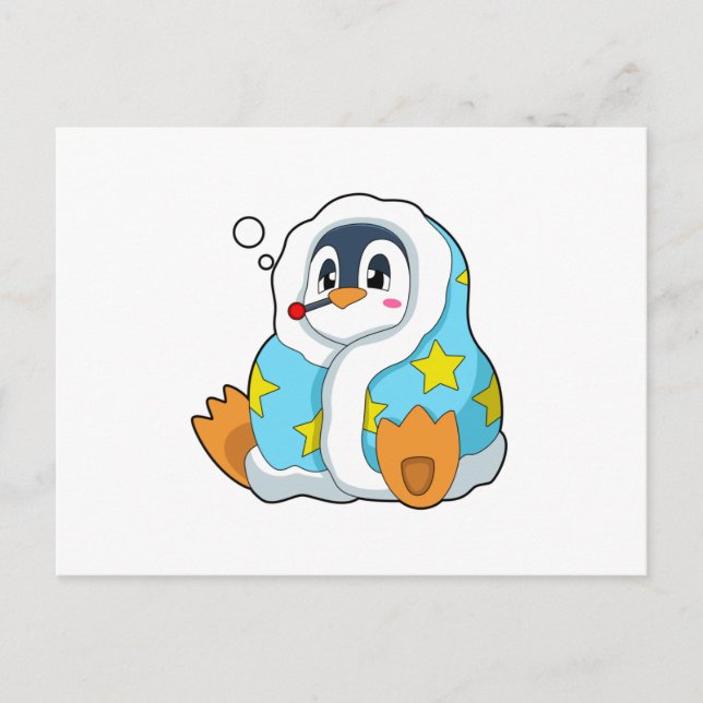 Carte Postale Pingouin avec thermomètre clinique (Devant)