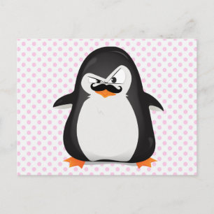 Carte Postale Pingouin Blanc Noir Mignonne Et Moustache Drôle