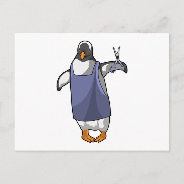 Carte Postale Pingouin coiffeur avec ciseaux (Devant)