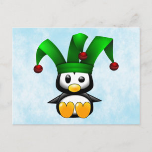 Carte Postale Pingouin dans le Casquette de Green Jester