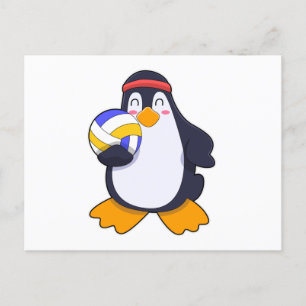 Carte Postale Pingouin dans les sports de volleyball