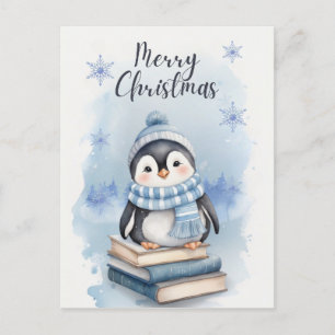 Carte Postale Pingouin de Noël aquarelle