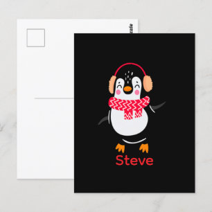 Carte Postale Pingouin de Noël Jolly en écharpe avec des bouffée