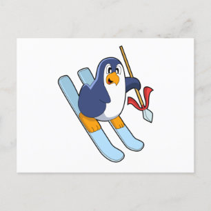 Carte Postale Pingouin en skieur avec ski