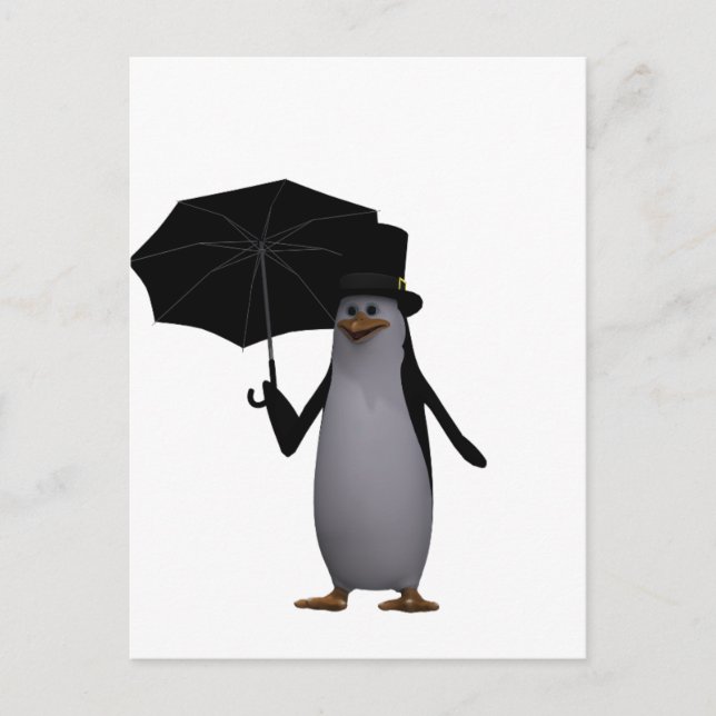 Carte Postale pingouin et parapluie (Devant)