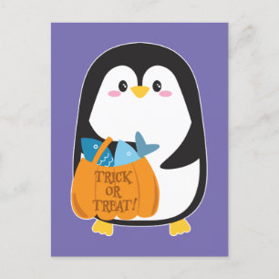 Carte Postale Pingouin mignon à Halloween -