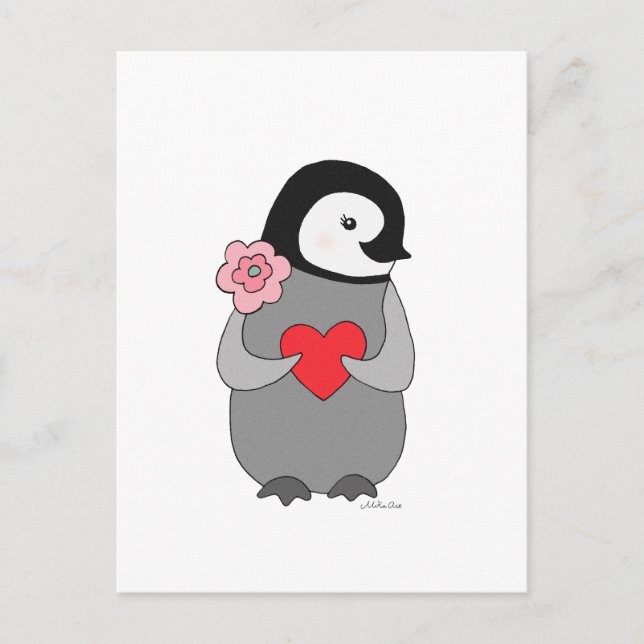 Carte postale Pingouin mignon Penguin Je t'aime Ca (Devant)
