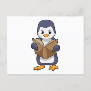 Carte Postale Pingouin Nerd avec Livre