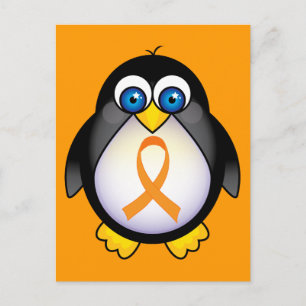 Carte Postale Pingouin Orange Ruban De Sensibilisation Cadeau