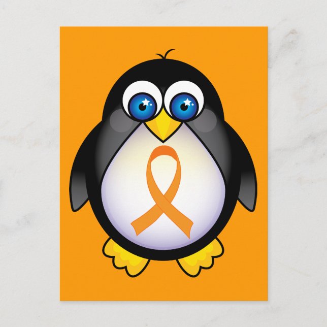 Carte Postale Pingouin Orange Ruban De Sensibilisation Cadeau (Devant)