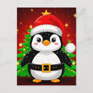 Carte Postale 🎄 Pingouin Père Noël Arbre de Noël Vacances Amusa