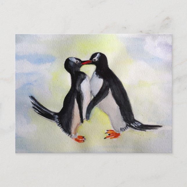Carte postale Pingouins aquarelle (Devant)