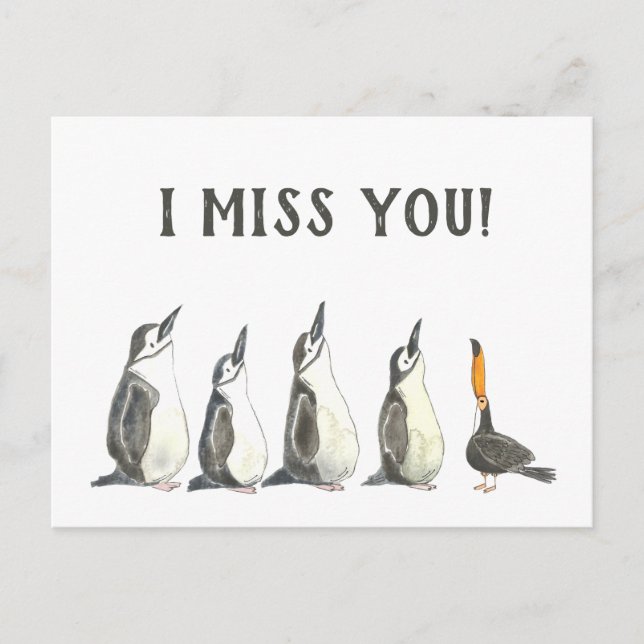 Carte Postale Pingouins et un Toucan mignonne Je manque à vous E (Devant)