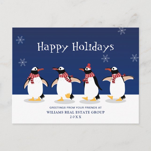 Carte Postale Pingouins Red Scarf Noël Accueil d'entreprise Po (Devant)