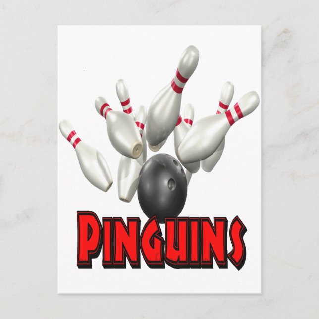 Carte Postale Pinguins Bowling (Devant)