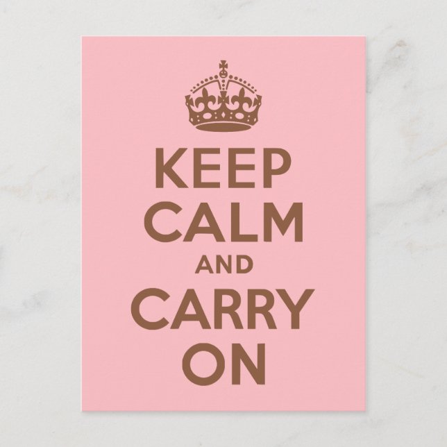 Carte Postale Pink and Brown Keep Calme and Carry On (Devant)