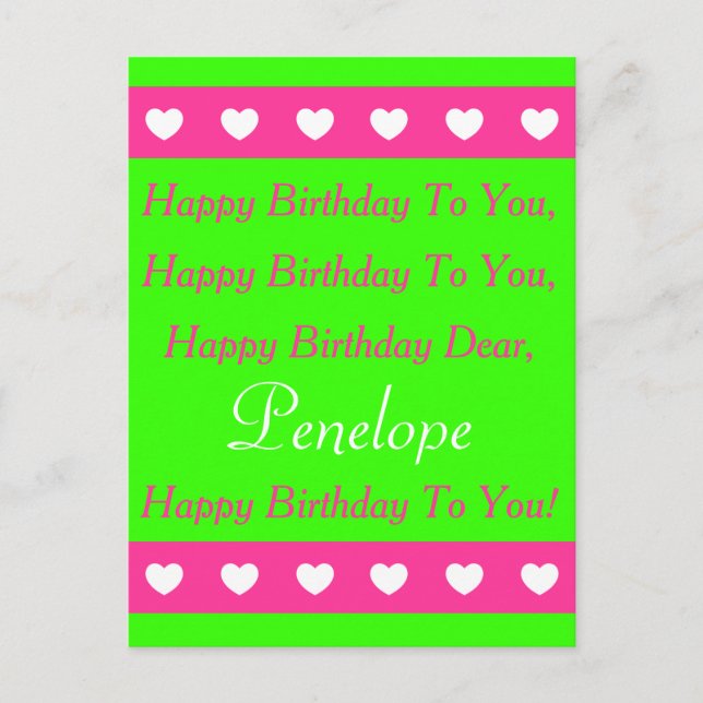 Carte postale Pink and Green Happy Birthday Song (Devant)