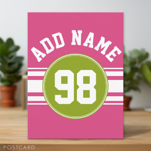 Carte Postale Pink and Lime Sports Jersey Nom personnalisé Numér