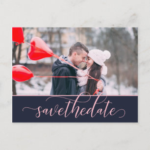 Carte Postale Pink and Navy Ornate Script 2-Photo Enregistrer la