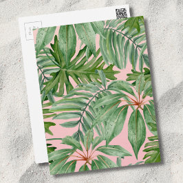 Carte Postale Pink and Palm Leaf Tropical Floral