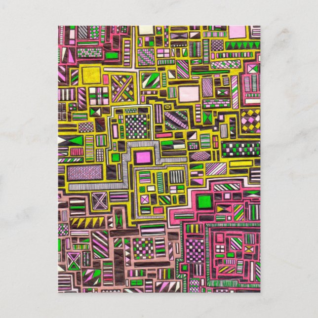 Carte Postale Pink and Yellow Geometric shapes pop art punk (Devant)