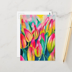 Carte Postale Pink aquarelle tulipe art
