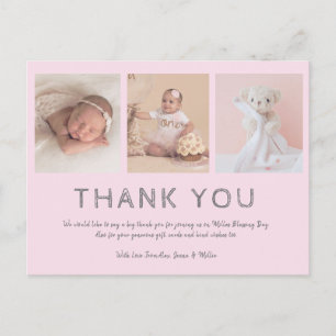 Carte Postale Pink bébé photo merci cartes, baptême/filles