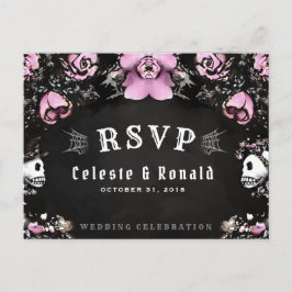 Carte Postale Pink & Black Gothic Roses & Skeleton RSVP