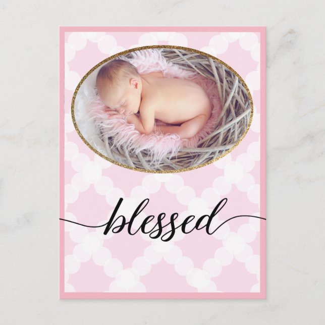 Carte Postale Pink Blessé Script Baby Girl Baptism Photo (Devant)