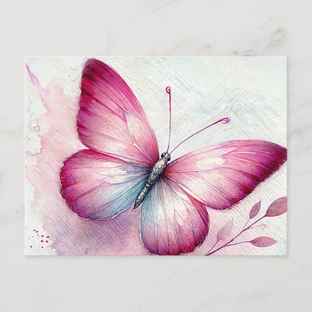Carte Postale Pink Butterfly Botanical Watercolor (Devant)